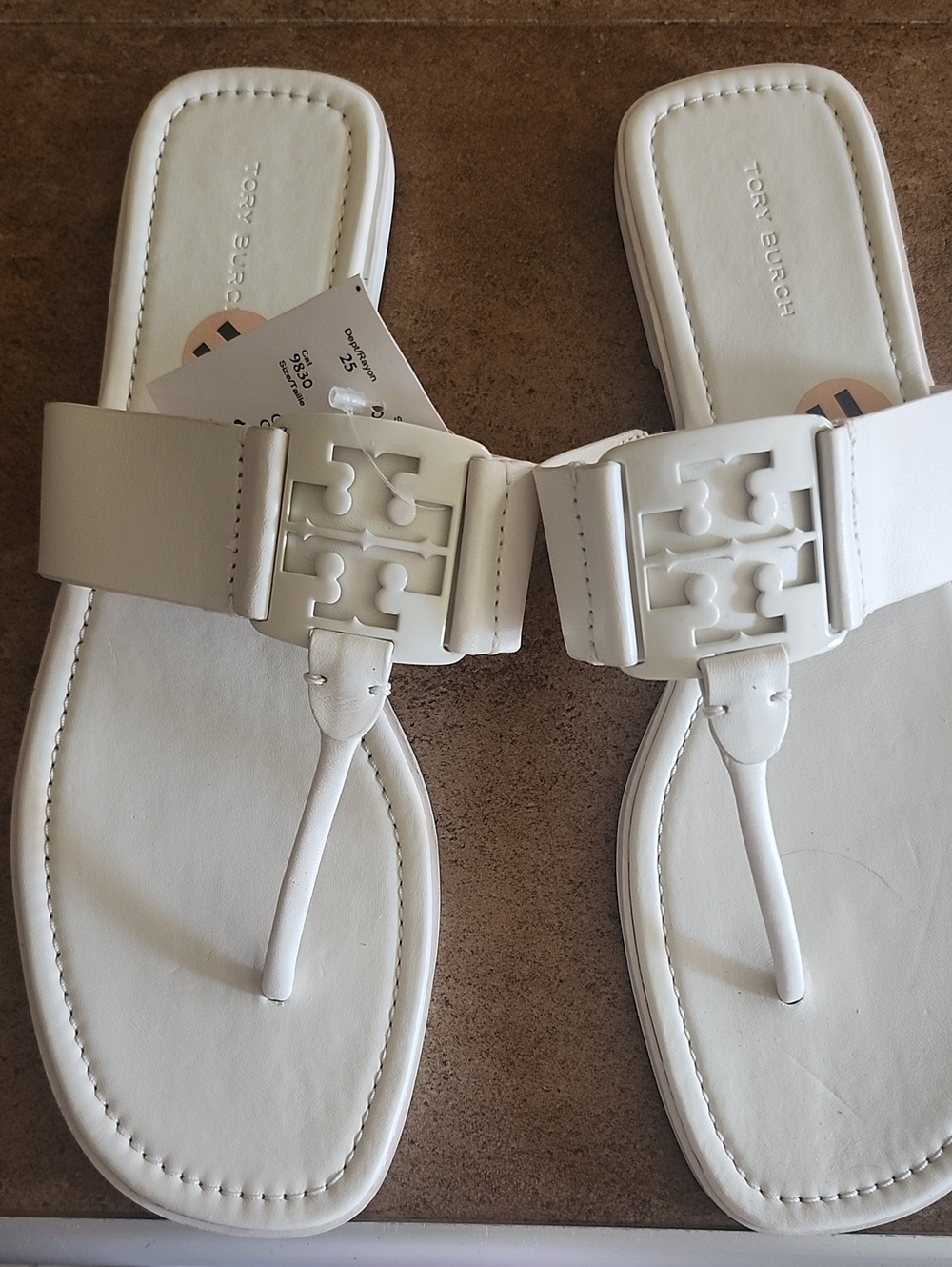 Tory Burch White Logo T-Strap Sandals
